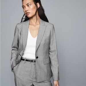 Reiss Sz 0 Romy Micro Houndstooth Grey Classic Wool Blend Blazer